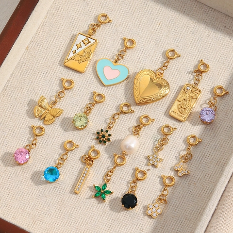Stainless Steel 18K Gold Plated DIY Charms Pendants With Spring Clasp Heart Butterfly Star Geometric Jewelry Making Accessories