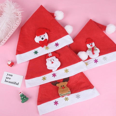 Cappello Di Natale In Flanella Rossa Peluche Cartone Animato Babbo Natale Renna Fiocchi Di Neve Adulti Bambini