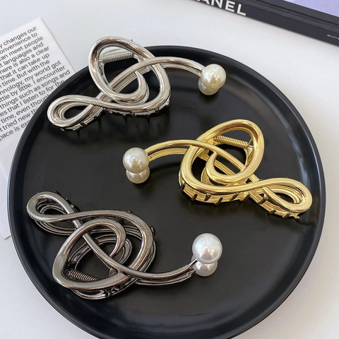 Haarklem Muzieknoot Elegant Legering Metaal Haarklip Met Kunstparel Minimalistisch Haaraccessoire Voor Dames En Meisjes