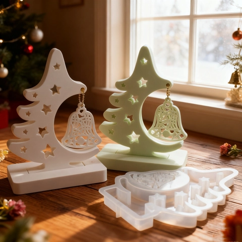 Siliconen Vorm Fotolijst Kerstboom Bel DIY Handgemaakt Hars Gieten Gips Display Standaard Feestelijke Decoratie
