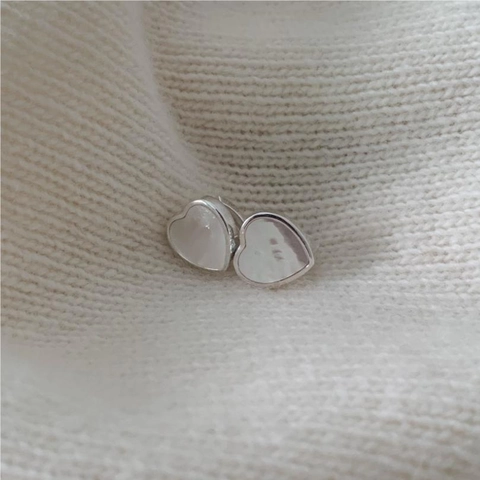 Pendientes De Botón Corazón Plata De Ley 925 Con Incrustación Concha Blanca Estilo Coreano Minimalista Joyas Mujer