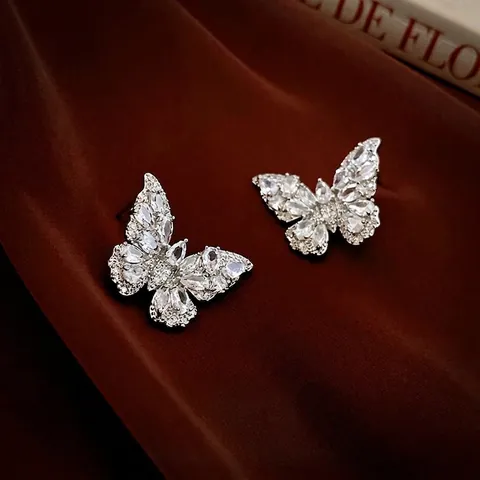 Butterfly Stud Earrings With Zircon Copper Jewelry And 925 Sterling Silver Earring Post Elegant Luxury Jewelry For Women