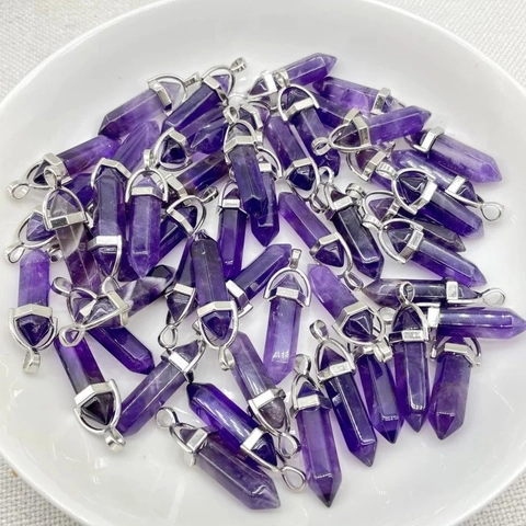 Natuursteen Hexagonale Punt Hanger Kristal Bullet Kolom Legering Genezing Reiki Sieraden Vrouwen