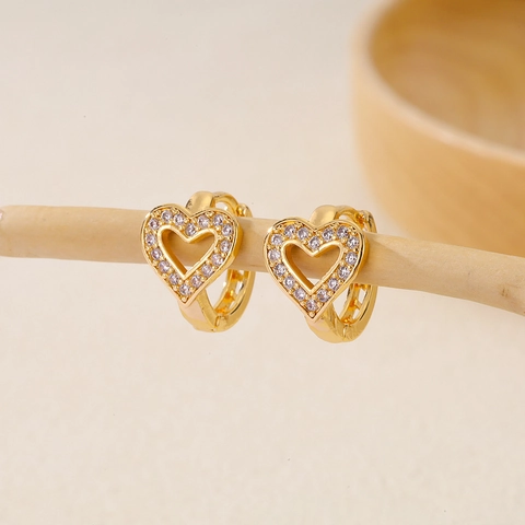 Elegant Copper Gold Plated Huggie Hoop Earrings For Women Inlaid Zirconia Heart Butterfly Geometric Minimalist Jewelry