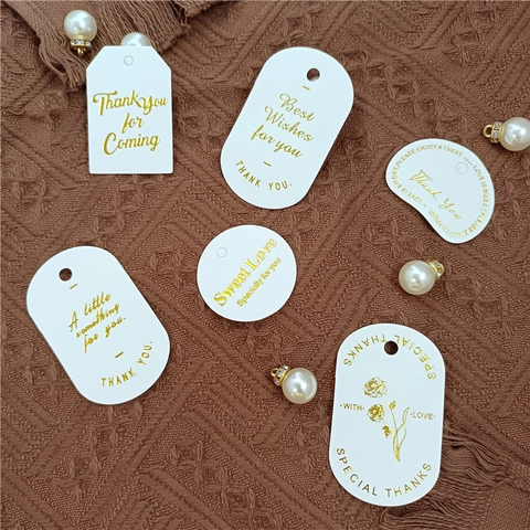 Etichette Regalo Cartoncino Bianco Scritte Dorate Bronzatura Bomboniera Matrimonio Etichette Appese Decorazione