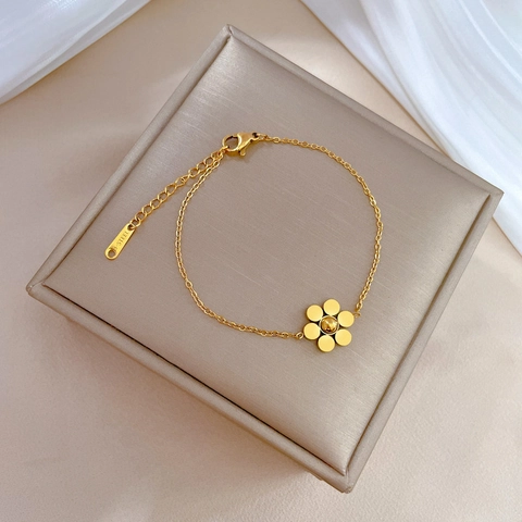 Stainless Steel Flower Charm Bracelet Minimalist Sweet Korean Style Adjustable Jewelry For Women Girls