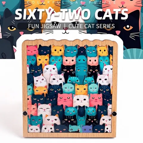 Wooden Cat Puzzle Irregular Shapes Stress Relief Educational Toy Birthday Gift Colorful Cartoon Cute Animal Brain Teaser
