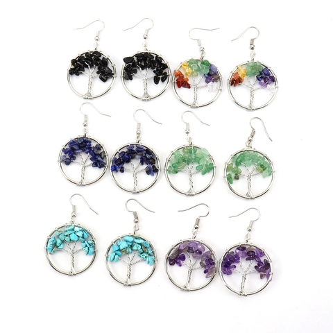 Tree Of Life Baum Des Lebens Ohrhänger Natürliche Edelsteine Handgefertigt Silberfarben Bohemia Schmuck Damen