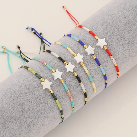 Bracelet Perlé Tissé À La Hand Étoile De Mer Coquille Perles De Rocaille Corde Réglable Bijoux Plage Été Femmes