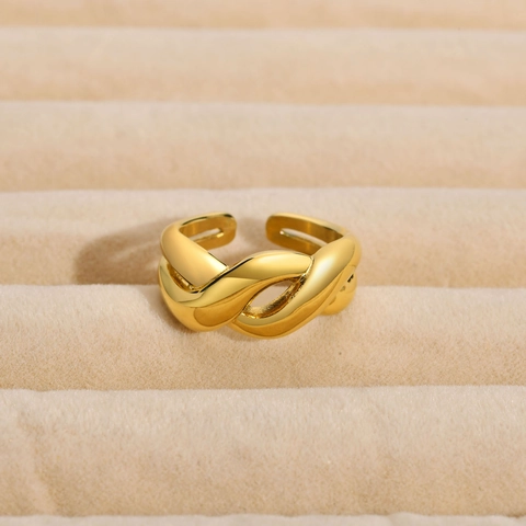 Minimalistisch Edelstahl Knoten Offener Ring Für Damen Vergoldet Geometrisch Verdreht Verstellbarer Fingerring Schmuck Geschenk