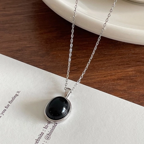 Collana Con Pendente Vintage Minimalista In Argento Sterling 925 Con Agata Nera Ovale Per Donna Gioielli Geometrici