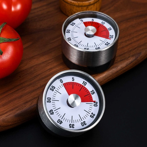 Visual Countdown Kitchen Timer Mechanical Stainless Steel Magnetic Loud Alarm Cooking Learning Tool No Battery Needed