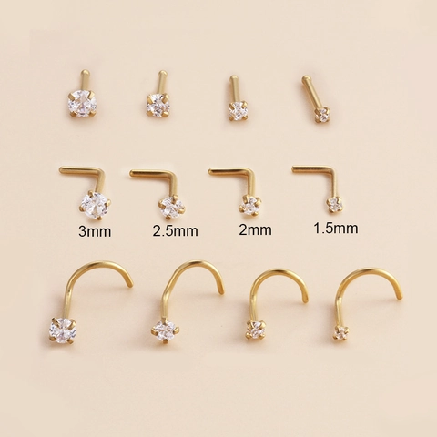Stainless Steel Nose Studs With Cubic Zirconia Inlay L-Shape Straight Bone Trendy Body Piercing Jewelry For Women