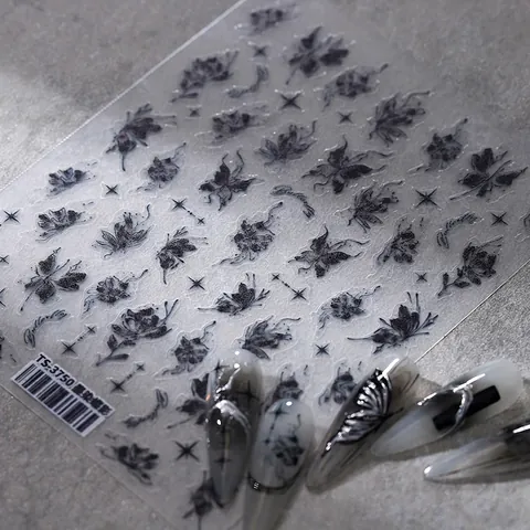 Nail Stickers 5D Relief Ultra Thin Adhesive Chinese Ink Wash Style Butterfly Pattern Manicure Art Decoration For Women