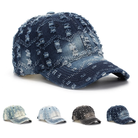Berretto da Baseball in Denim Lavato Vintage per Uomo Donna Cappello in Jeans Strappato Invecchiato Streetwear Retro Parasole Regolabile