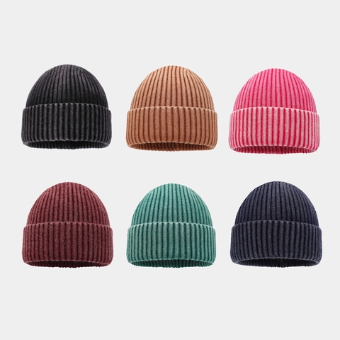 Ribbed Knit Beanie Core Spun Yarn Warm Thick Cuffed Winter Outdoor Vintage Skull Cap For Women