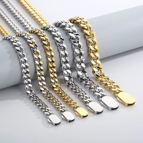 Collar Para Hombre Cadena Cubana Acero Inoxidable 316L Pulido Brillante Joyería Estilo Hip Hop Rock Para Hombre