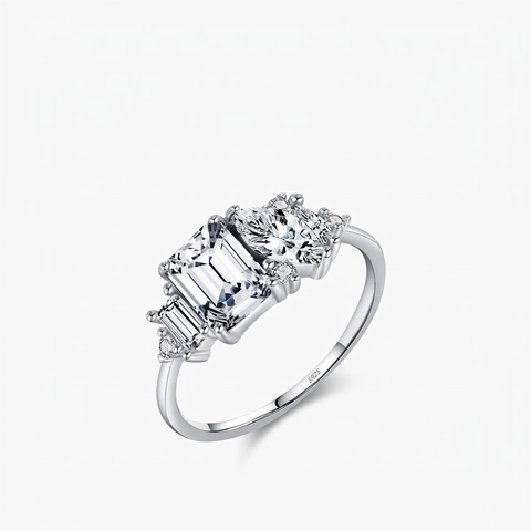 925 Sterling Silver Ring Emerald Cut Zircon Geometric Asymmetric Sparkling Engagement Anniversary Gift For Women
