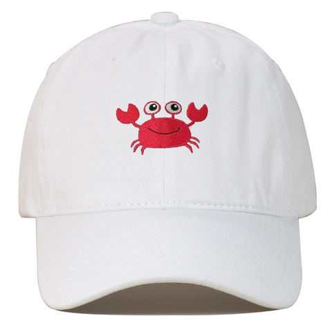 Vintage Washed Cotton Baseball Cap With Crab Embroidery Adjustable Strap Outdoor Casual Sun Hat For Women Men
