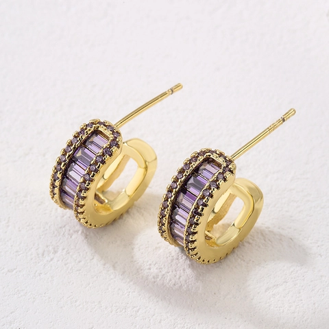 C-Shape Hoop Earrings 18K Gold Plated Copper Micro Pave Cubic Zirconia Vintage Retro Half Round Jewelry For Women