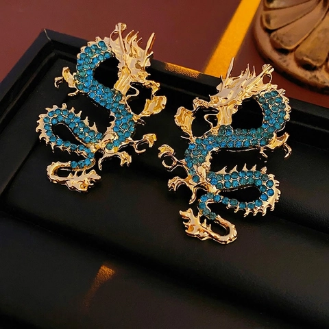 Orecchini Drago In Lega Strass Con 925 Sterling Silver Earring Post Stile Cinese Vintage Gioielli Moda Per Donna