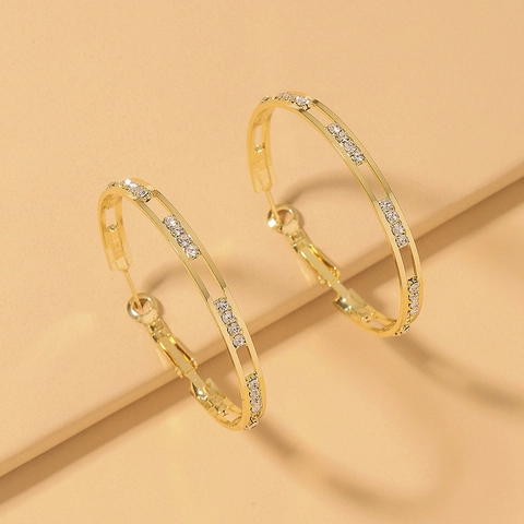 Alloy Strass Creolen Mit 925 Sterling Silber Ohrstecker Großer Geometrischer Mode Schmuck Für Frauen