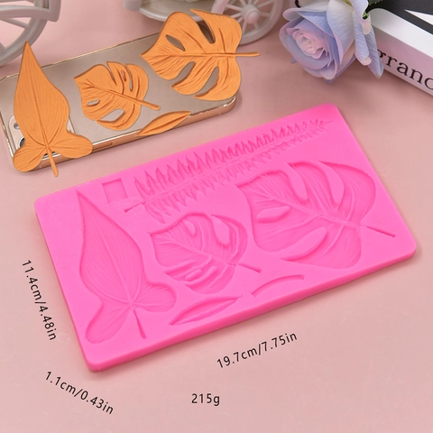 Tropical Leaf Silicone Mold Monstera Fern Banana Foliage Design For Fondant Cake Decoration DIY Craft Baking Pink