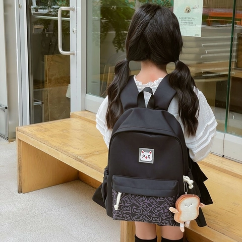 Zaino Per Bambini In Nylon Traspirante Cartone Animato Gatto Ciondolo Toast Scuola Daypack Leggero Versatile Ragazzi Ragazze