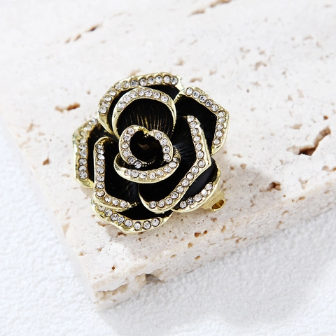 Vintage Kamelienblüte Brosche Legierung Emaille Strass Elegant Kleidung Pin Für Damen