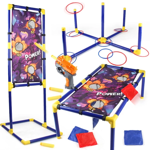 3 In 1 Dinosaur Throwing Game Toy Plastic Oxford Cloth Soft Bullet Gun Sandbag And Ring Toss Outdoor Sports Training For Kids