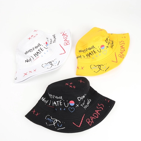 Cappello Alla Pescatora In Cotone Con Stampa Graffiti Streetwear Protezione Solare All Aperto Moda Cuore Smiley