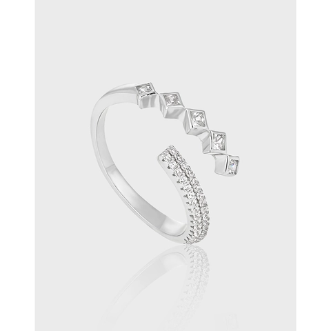925 Sterling Silber Verstellbarer Offener Ring Für Damen Geometrischer Quadratischer Zirkonia Luxus Kreuz Finger Schmuck