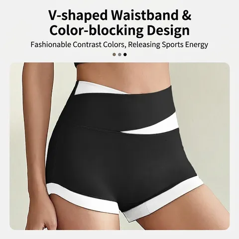 Pantaloncini Da Yoga Vita Alta Cintura A V Colorblock Fitness Allenamento Sollevamento Glutei Poliestere Spandex Donna