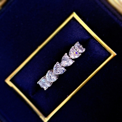 Anillo In Argento Sterling 925 A Forma Di Cuore Zirconia Cubica Fascia Eternità Gioielli Scintillanti Per Donna Elegante