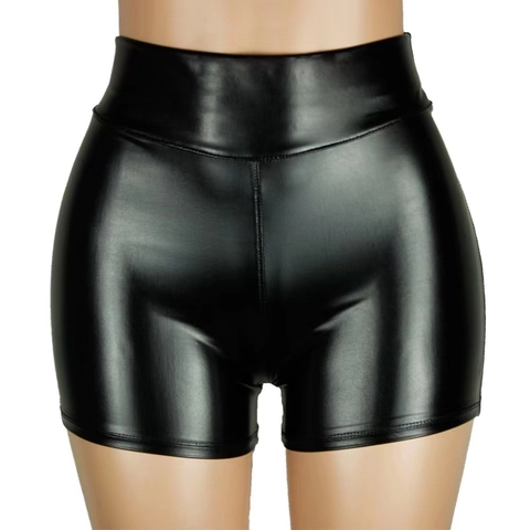Women Sexy PU Leather Shorts High Waist Shiny Hot Pants Clubwear Nightclub Booty Shorts Bottom For Party Ladies
