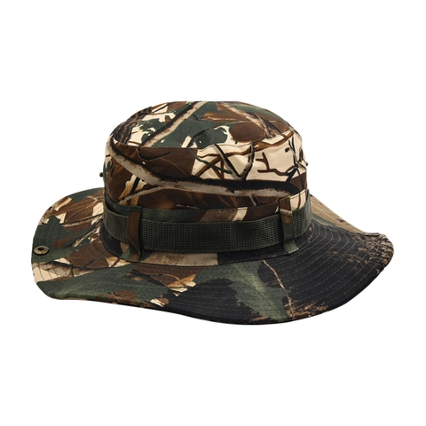 Outdoor Camouflage Bucket Hat Polyester Sun Protection Fishing Hat With Adjustable Strap For Men Women Climbing Boonie Hat