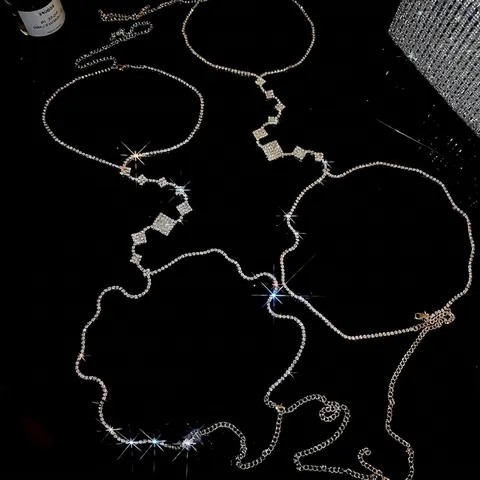 Catena Per Il Corpo Con Strass Scintillanti Collana Lega Rombo Geometrico Elegante Sexy Gioielli Di Lusso Donne Party Club