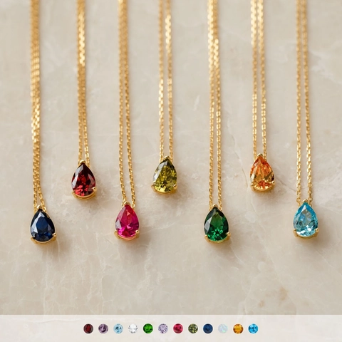 Collier Pendentif Goutte Acier Inoxydable Pierre De Naissance Zirconium Plaqué Or Vintage Bijoux Pour Femmes