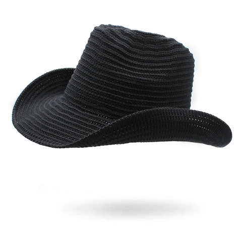 Knit Woven Cowboy Hat Wide Brim Western Fedora Jazz Cap Breathable Sun Protection Outdoor Beach For Men Women