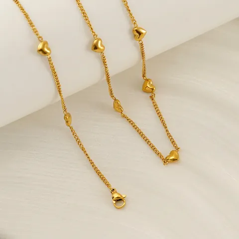 Collier Et Bracelet Coeur Acier Inoxydable Plaqué Or 18K Pour Femmes Style Doux Coréen Design Minimaliste Niche