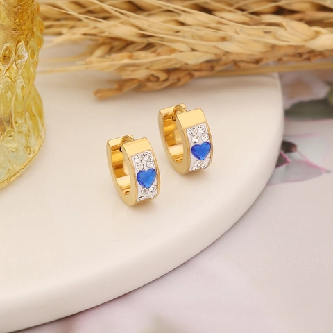 Orecchini A Cerchio Huggie A Cuore Per Donna Placcati In Oro Acciaio Inossidabile Strass Colorati Cuore