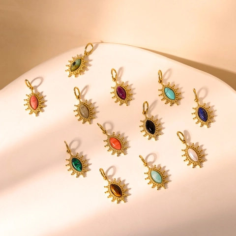 Edelstahl Anhänger Naturstein Sternförmig Sonnenstrahl Oval Marquise Retro Böhmisch DIY Schmuckherstellung Zubehör