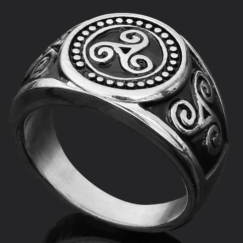 Anillo Runa Vikinga Vintage Acero Inoxidable Hombres Mitología Nórdica Celta Triskele Cabeza De Lobo Martillo De Thor