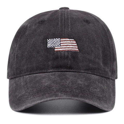 Washed Cotton Baseball Cap USA Flag Embroidery Distressed Retro Style Adjustable Sun Visor Hat For Men Women