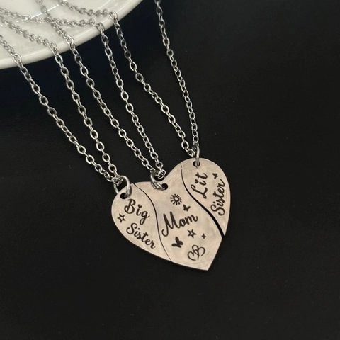 Stainless Steel Heart Puzzle Carved Letter Mom Big Little Sister Necklaces Mother Day Family Gift Fashion Jewelry