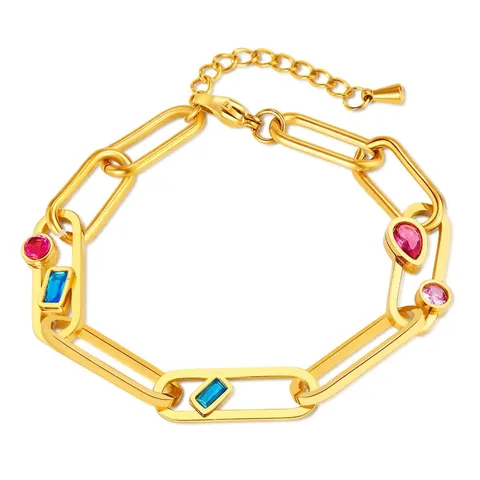 Bracelet à Maillons Trombone en Acier Inoxydable Avec Zirconia Coloré Pour Femme Plaqué Or Argent Géométrique Bijoux