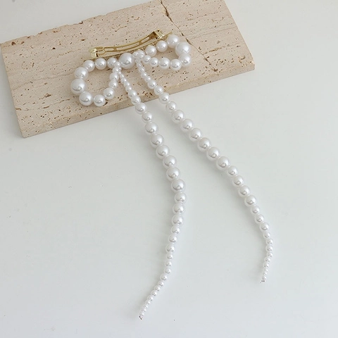 Pasador De Pelo Con Lazo De Perlas Artificiales Elegante Borla Larga Vintage Mujer Accesorios De Pelo Boda