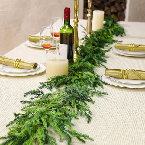 Realistische Kunstmatige Norfolk Dennen Kerstslinger Echt Aanvoelend Groen Cipressenrank Voor Open Haard Winter Decor