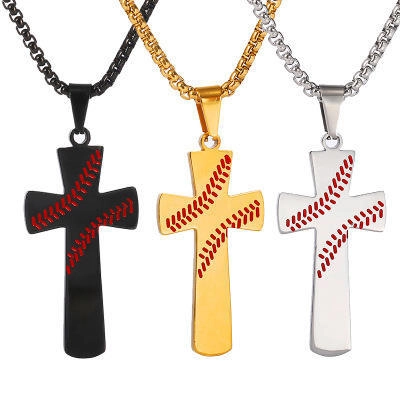 Collar Colgante Cruz Acero Inoxidable Patrón Béisbol Versículo Bíblico Filipenses 4 13 Grabado Hombres Hip Hop Joyería