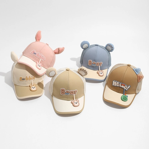 Cappello Da Baseball Bambini Maglia Traspirante Berretto Sole Estate Con Orecchie Animali Lettere 3D